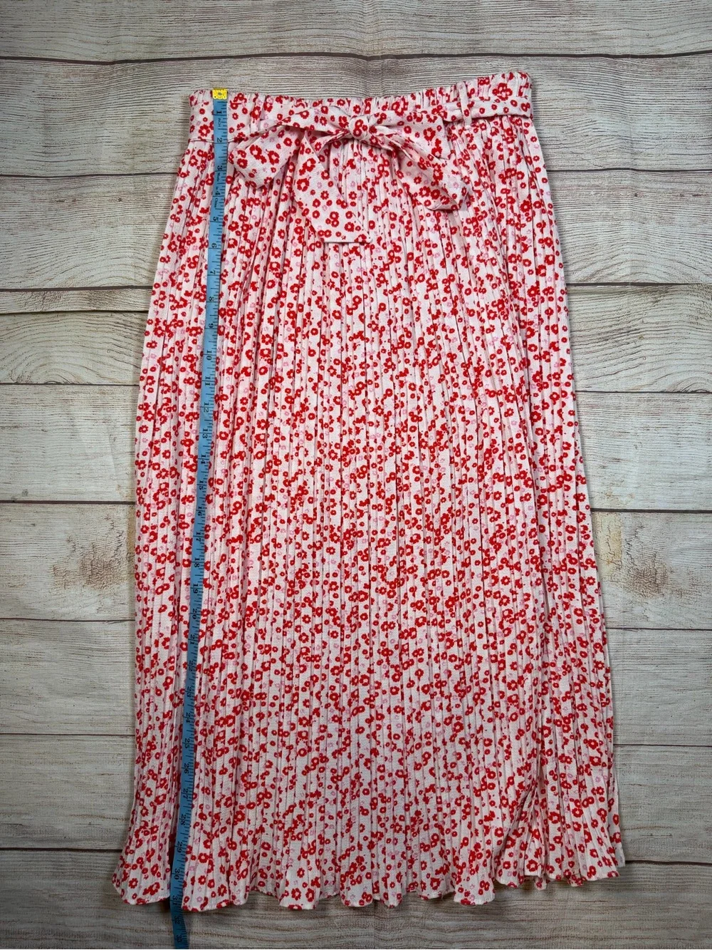 Alice Blue Red‎ and Pink Micro Floral Pleated Midi Skirt